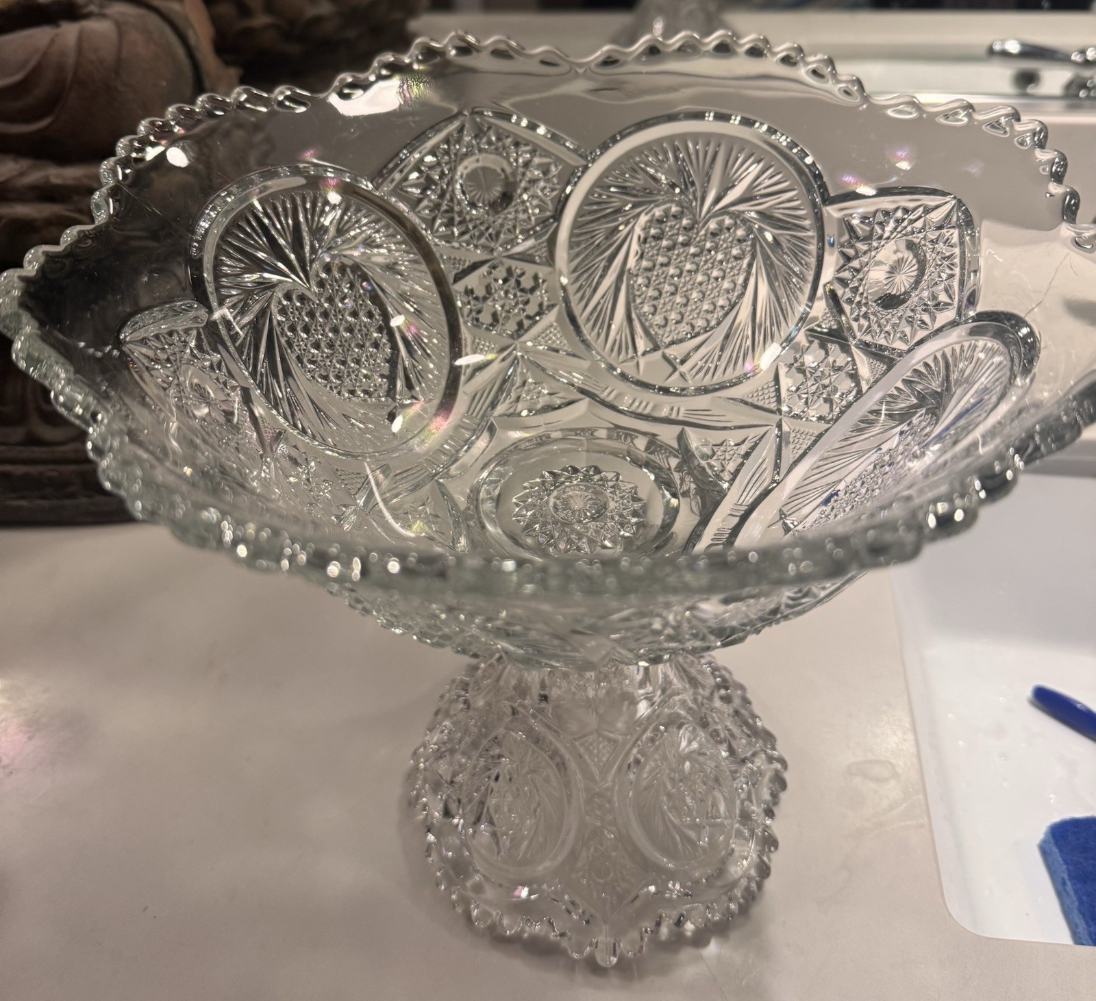 Whirling Star Glass Punch Bowl And Pedistal
