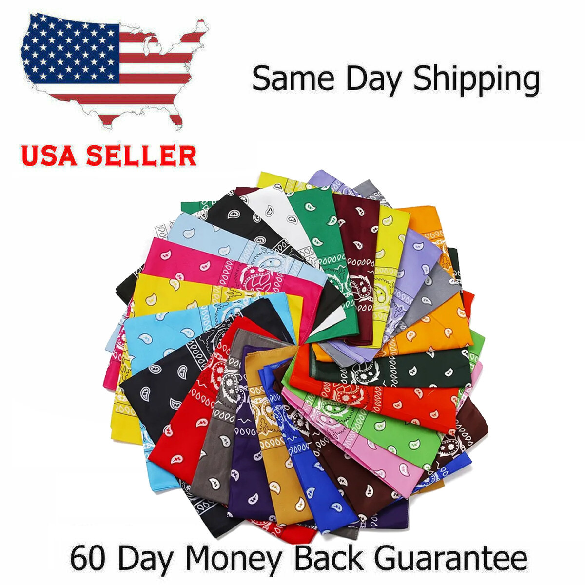 USA Seller 100% Cotton Paisley Bandanas 22"X22" Scarf Head Neck Bandannas