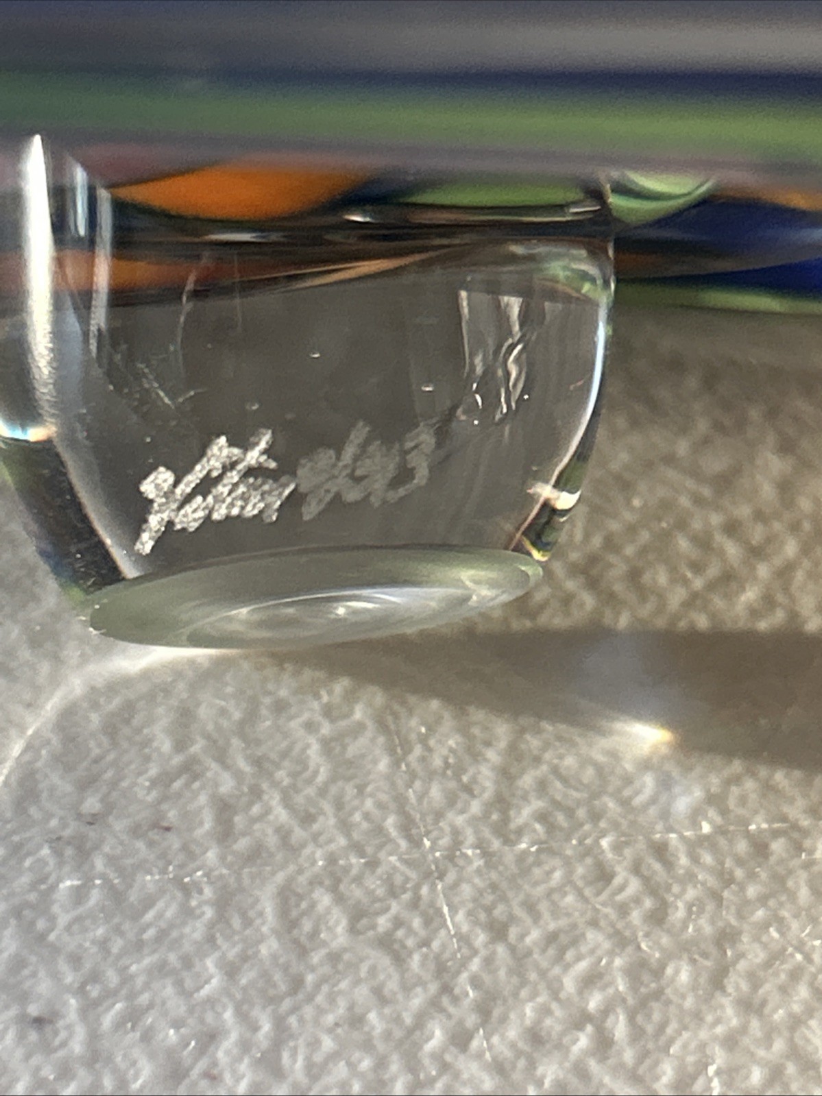 Thomas Kelly Heechee Rainbow Swirl Signed Art Glass Sculpture Signed 10.75" Tall