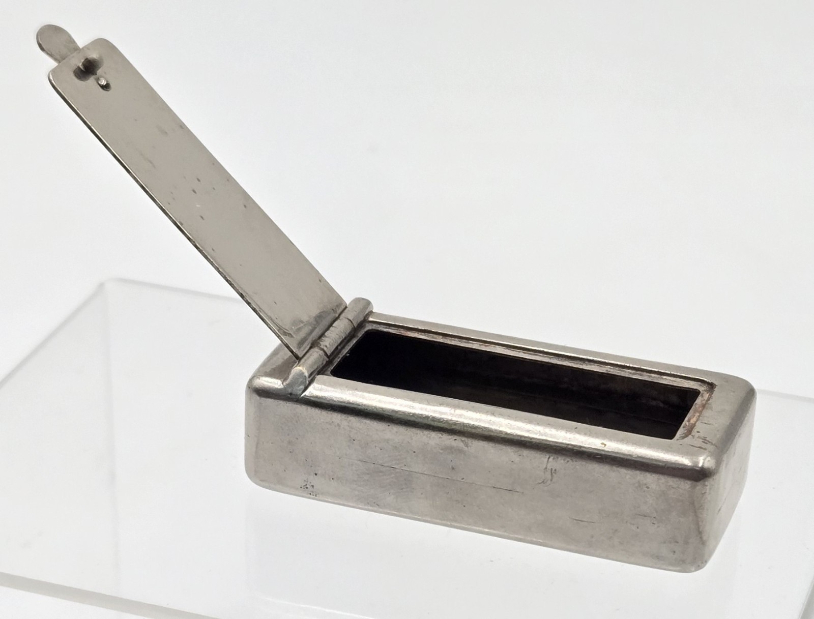 WWI Era Nickel-Plated Brass Trench Vesta Case – Rare Match-Holder Lid – MINT...