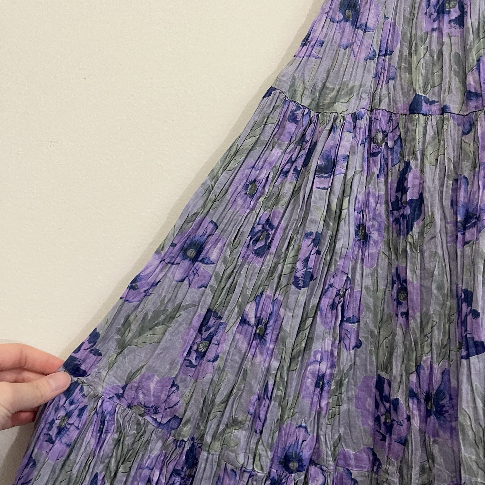 VTG Women 90s Cotton Floral Broomstick Tiered Maxi Skirt 2X Cottagecore Purple