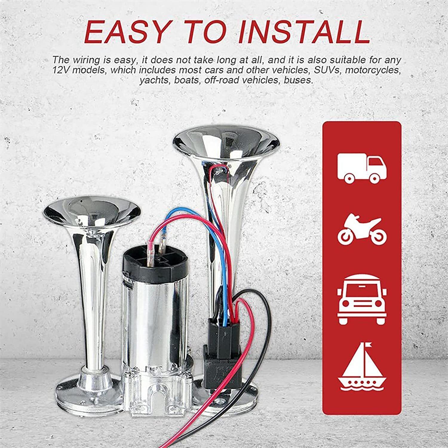 Super Loud Air Electric Horn 600DB 12V Dual Trumpet Car Truck Boat Train Speaker