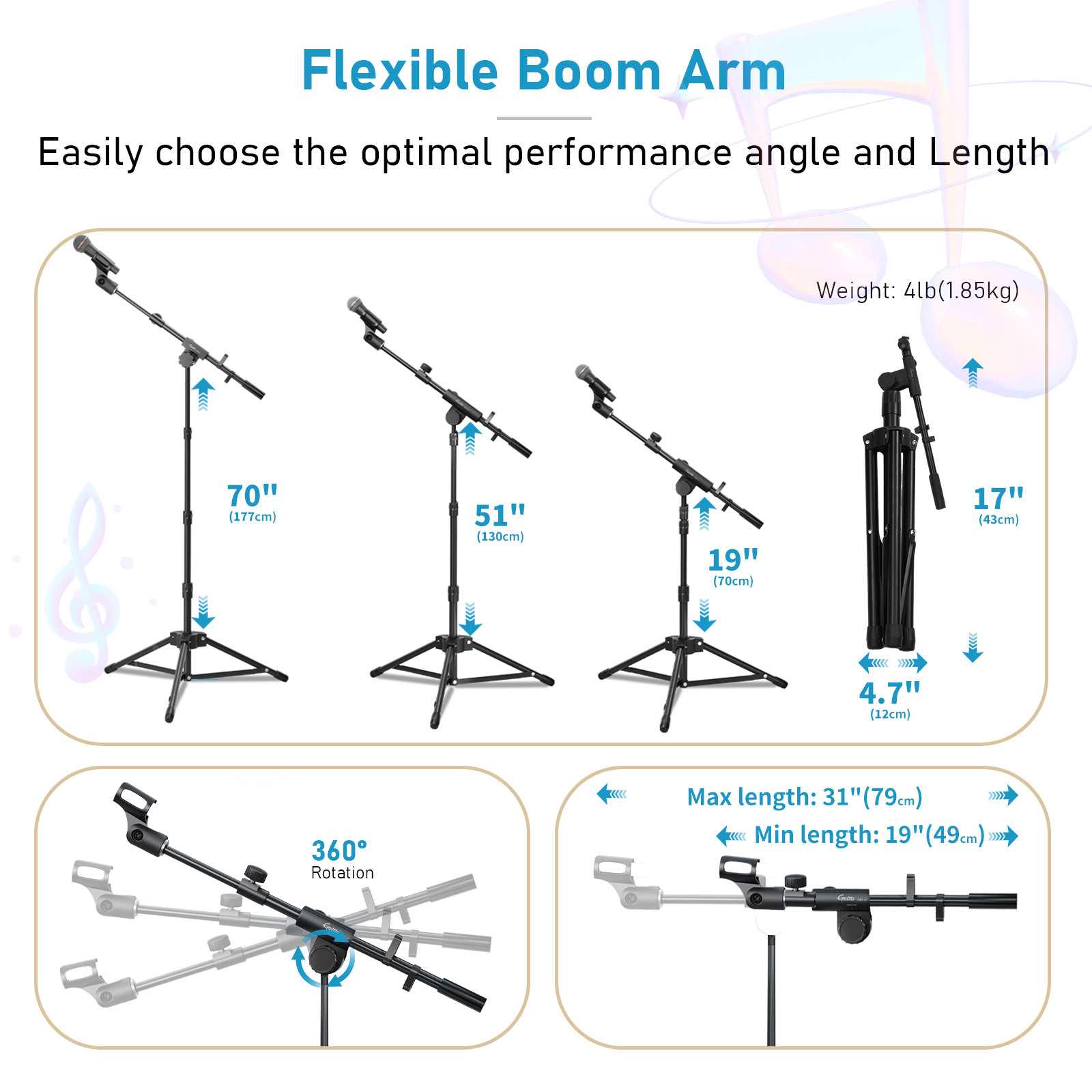 GUITTO Microphone Floor Stand with Phone/Tablet Holder Adjustable Boom Mic Stand