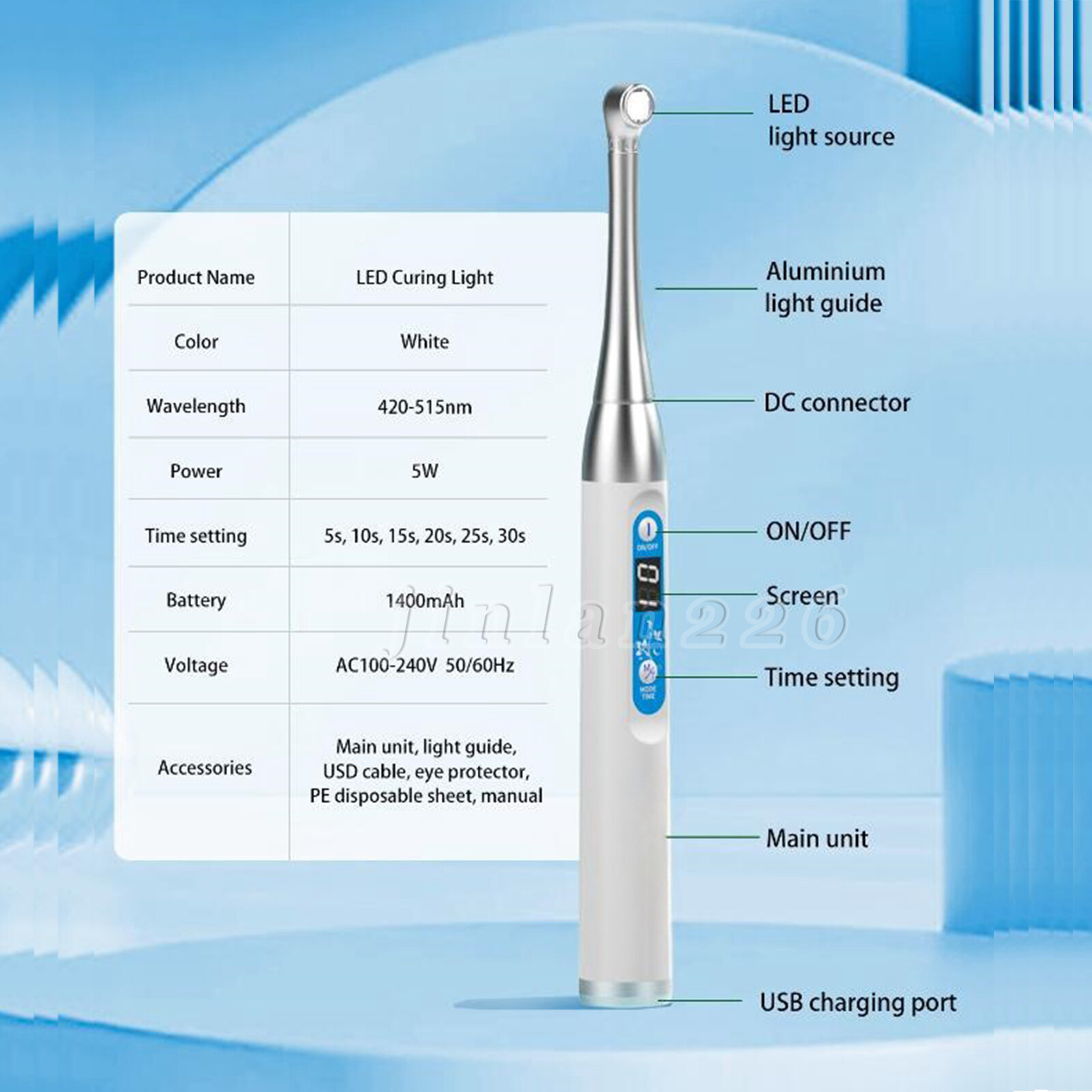 Dental Wireless Cordless Curing Light Composite Resin Cure Lamp LED-B Lampara 5s