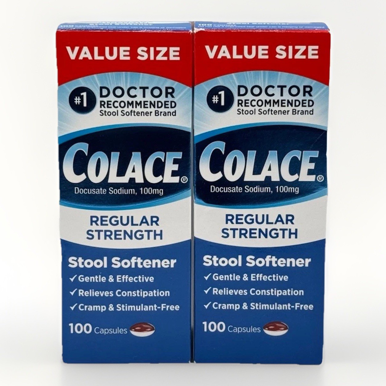 (2) Colace REGULAR Stool Softener 100mg Docusate Sodium 100 Cap Ex 01/2027