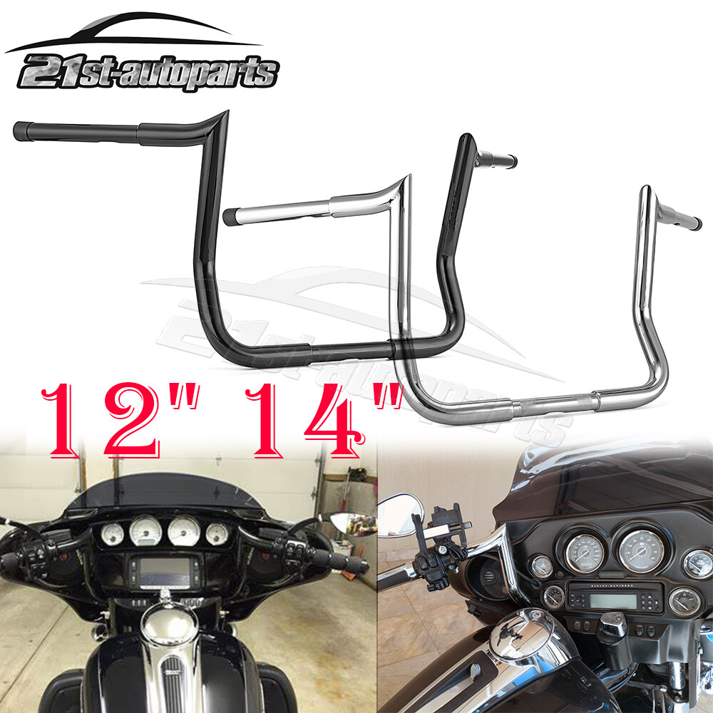 Black Chrome 10" 12" 14" For Harley Street Electra Glide Meathook Bars Handlebar