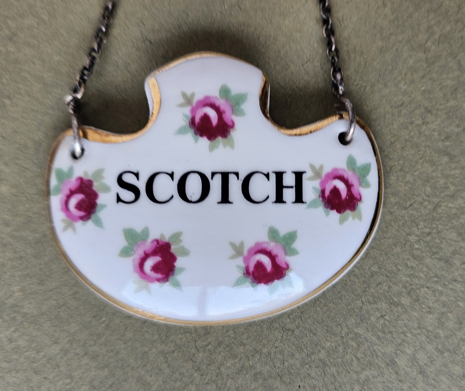 Vintage ROYAL ADDERLEY Bone China England Pink Roses Liquor Tag SCOTCH