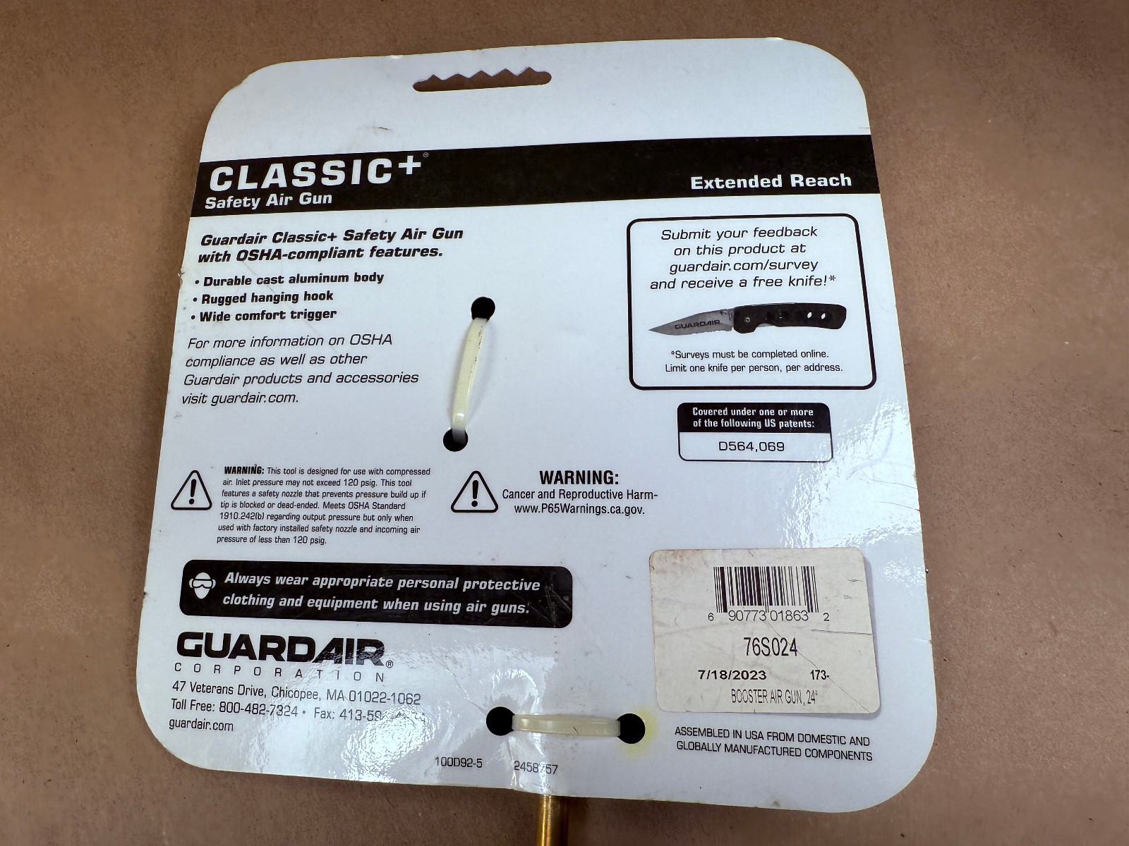 Never Used, In Package - GUARDAIR 76S024 76S Booster Air Gun w/ 24" Extension