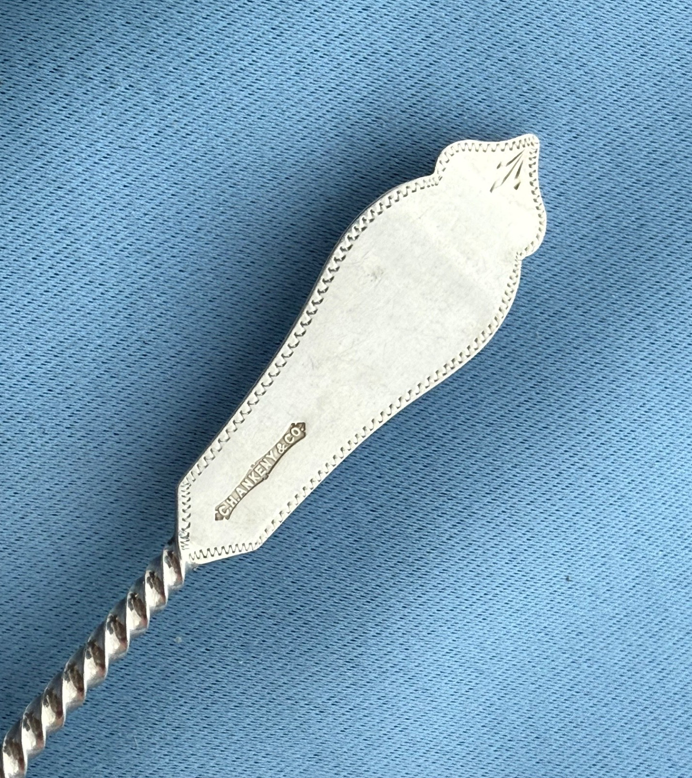 CH Ankeny & Co 10 Coin Silver Twist Handle Teaspoons 6 In Mono 178 Gr