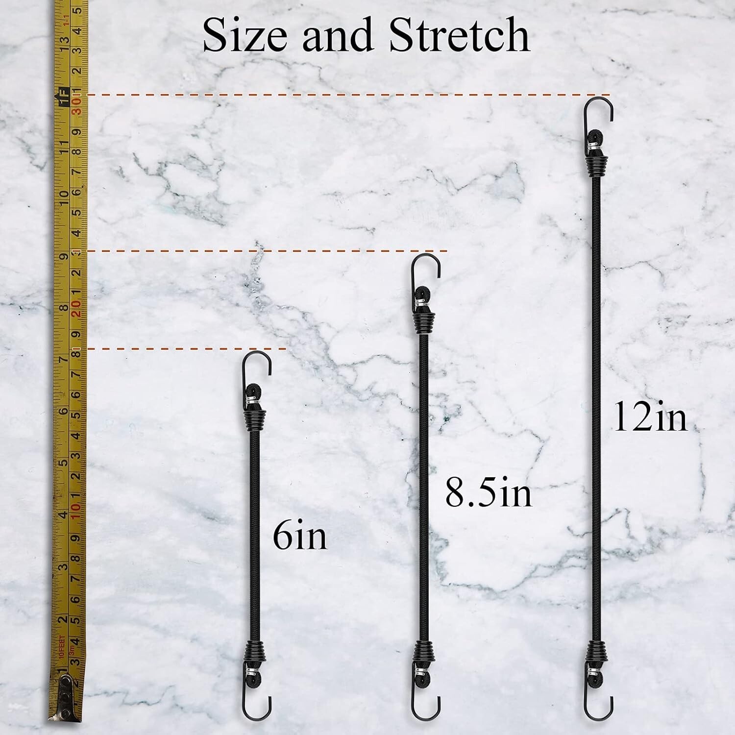 Small Bungee Cords with Hooks - 6 Inch Mini Black Bungee Cords, 10 Pcs