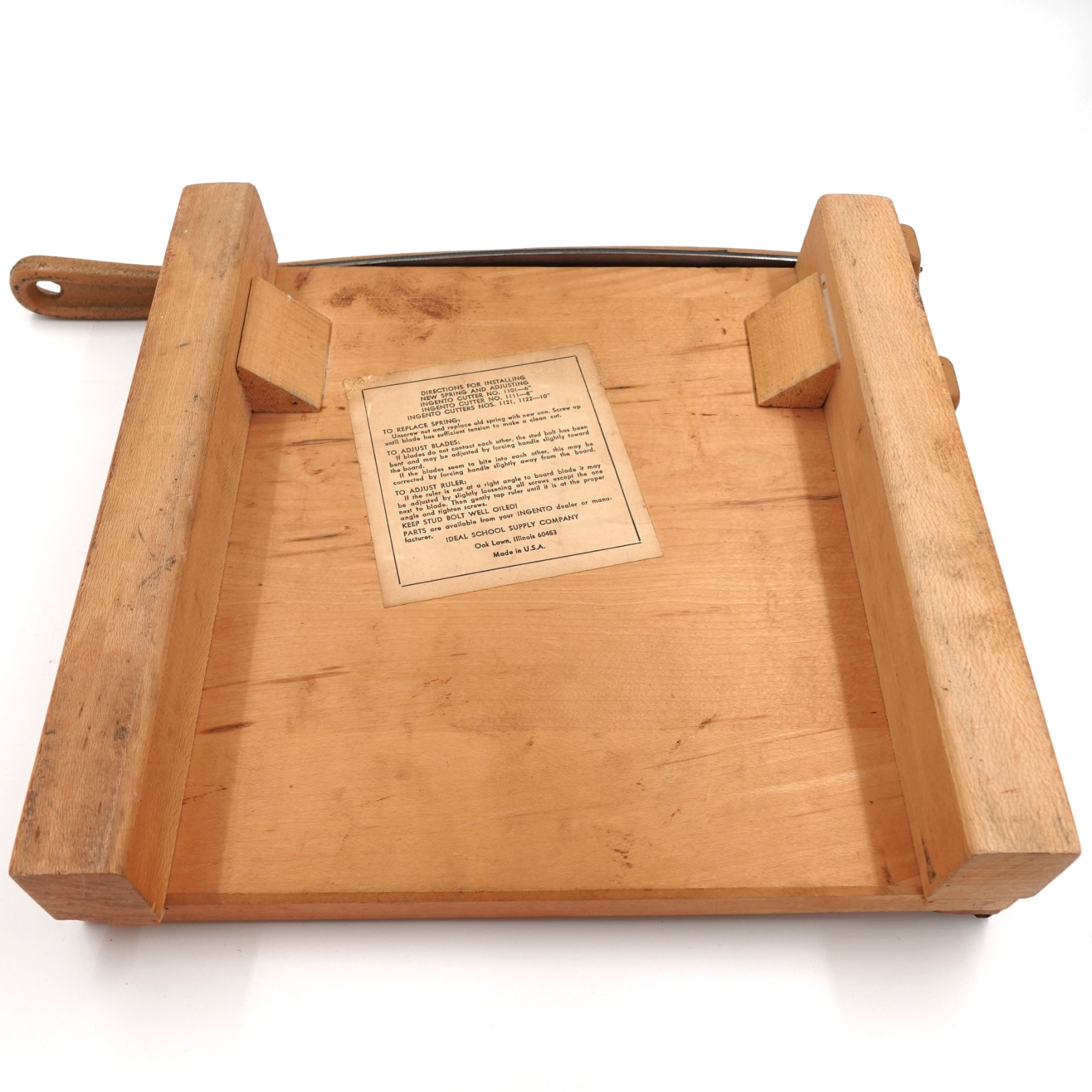 Vintage Ingento No 3 Paper Cutter Guillotine Cast Iron Arm Wood Base 10"