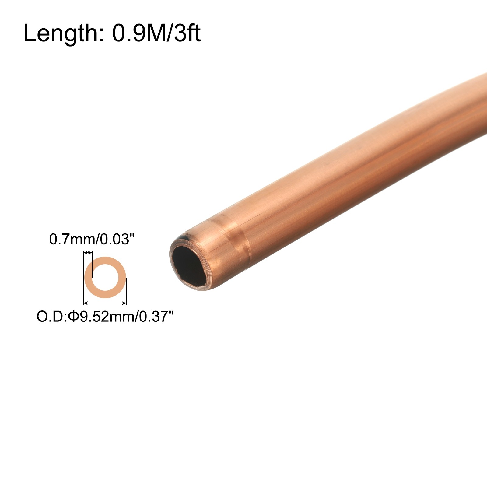 Copper Tube 3/8" OD x 3Ft 1/32" T Refrigeration Pipe Seamless Hollow Metal Soft