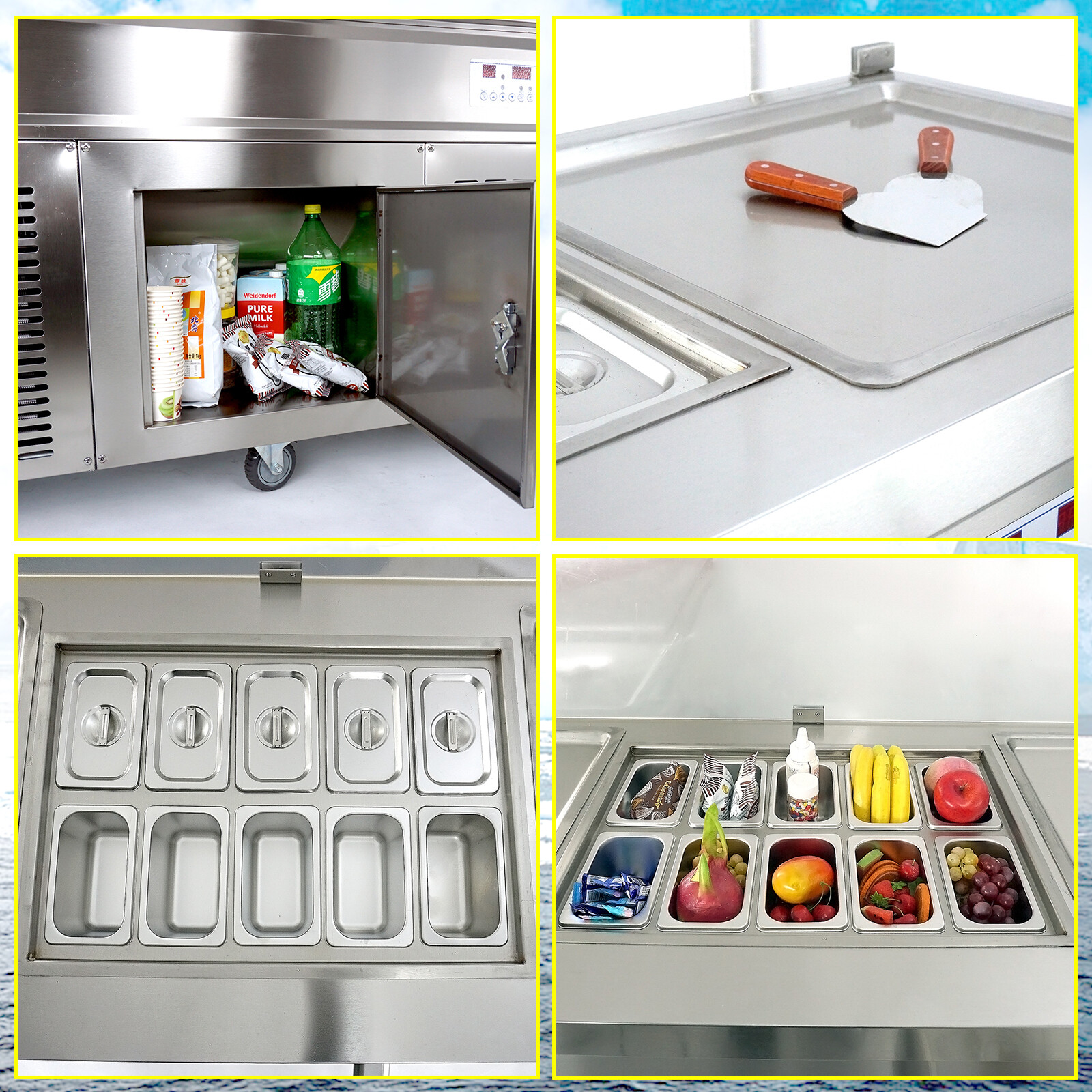 Kolice 21"x21" Double Square Pans Roll Ice Cream Machine,10pcs Refrigerated Tank