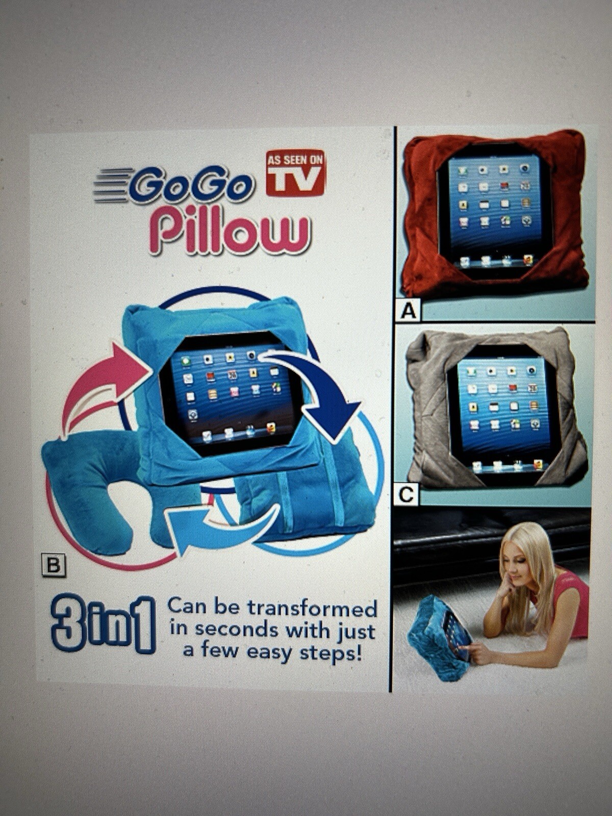Travel Neck Pillow GoGo -As Seen On TV- GoGoTablet Holder Pillow, Color Choices