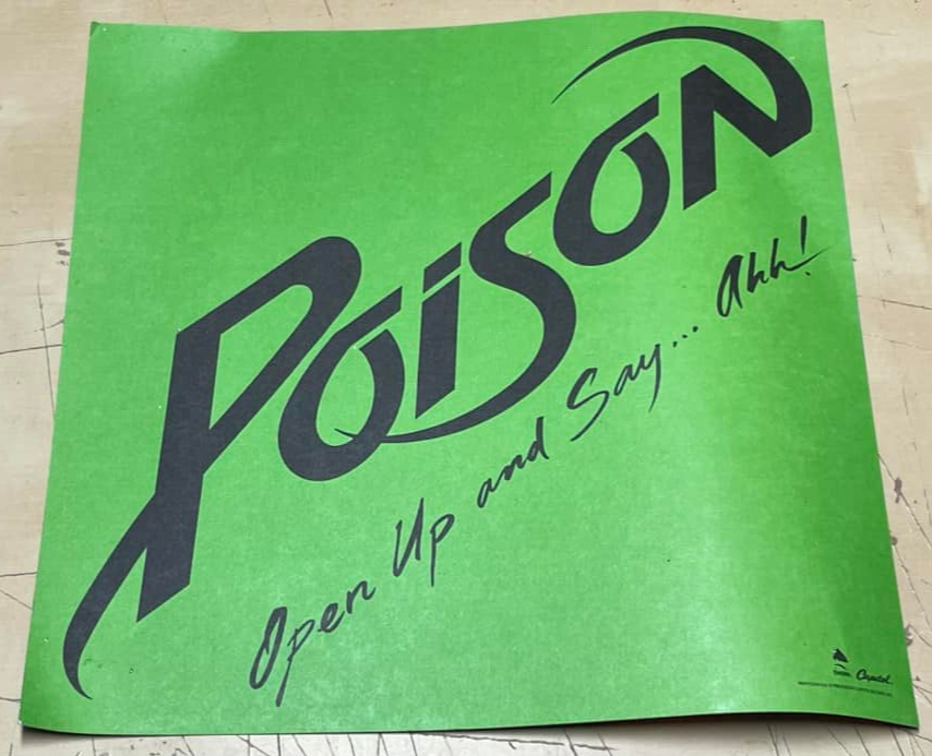 Vintage 1988 Poison Promo Poster 12" x 12" Open Up and Say Ahh! Uncensored