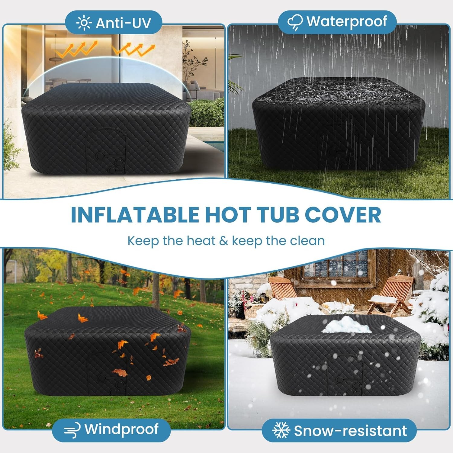 NAIZEA Insulated Inflatable Hot Tub Thermal Cover Energy Efficient Hot Tub Cover