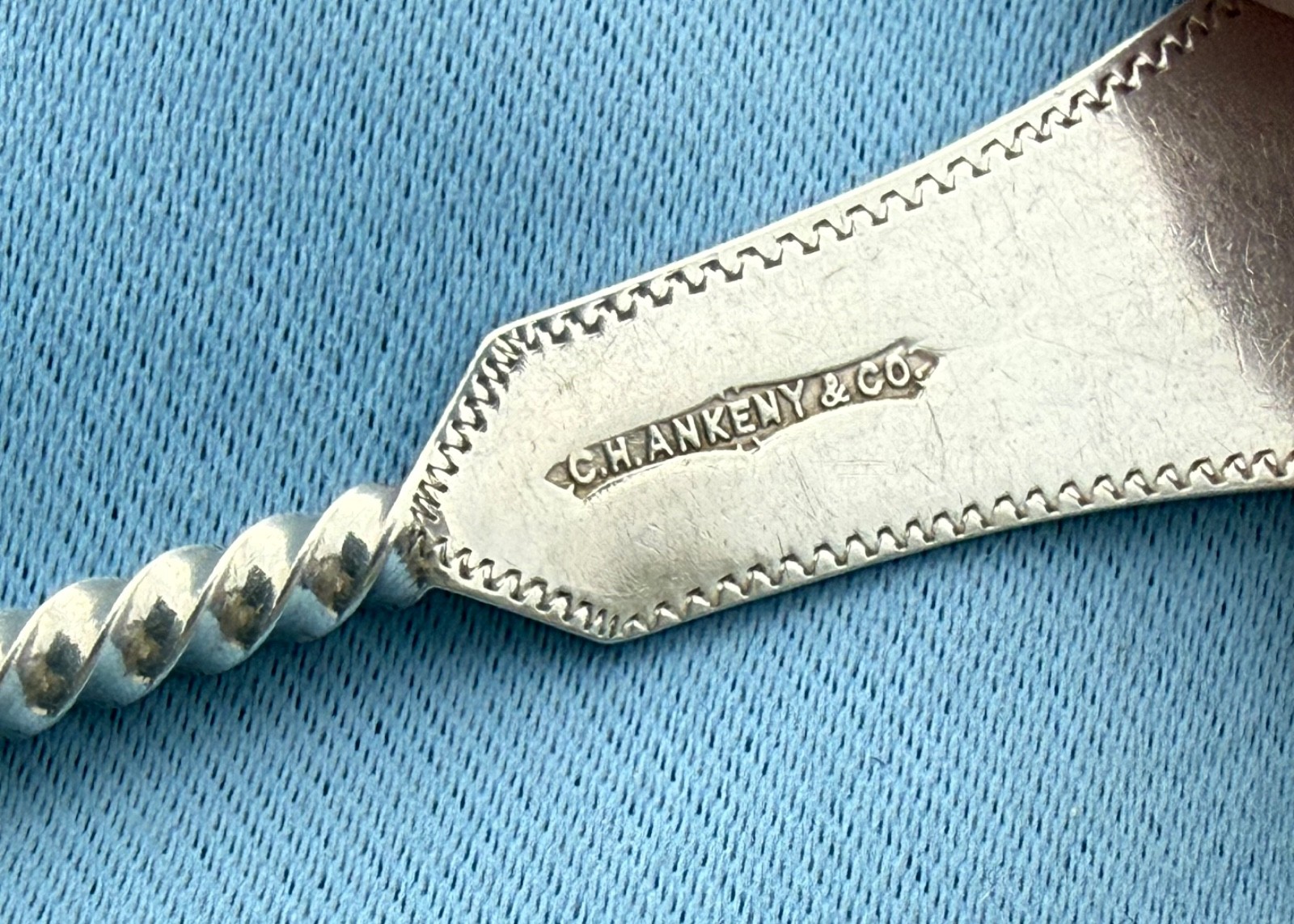 CH Ankeny & Co 10 Coin Silver Twist Handle Teaspoons 6 In Mono 178 Gr