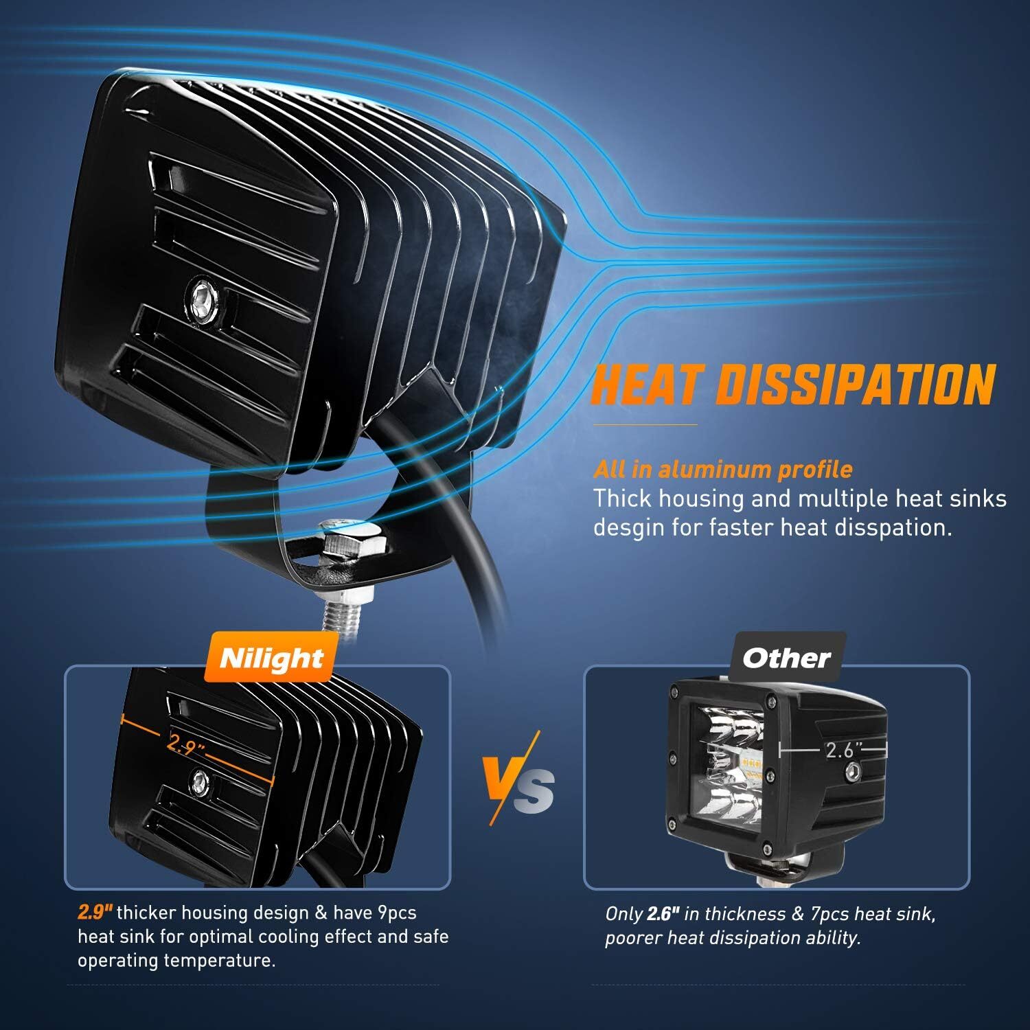 Nilight 2Pcs 3Inch 42W LED Cubes Upgraded Spot Flood Combo Square Driving Lights