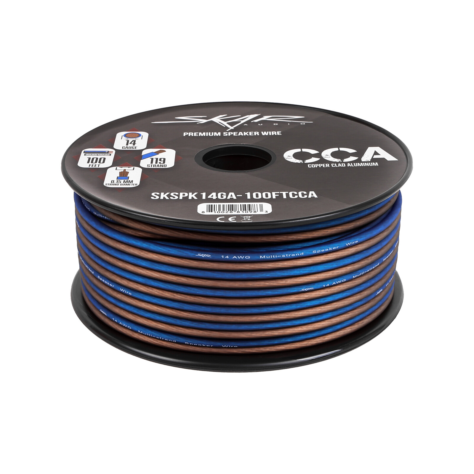 Skar Audio 14 Gauge CCA Car Audio Speaker Wire - 100 Feet (Matte Brown/Blue)