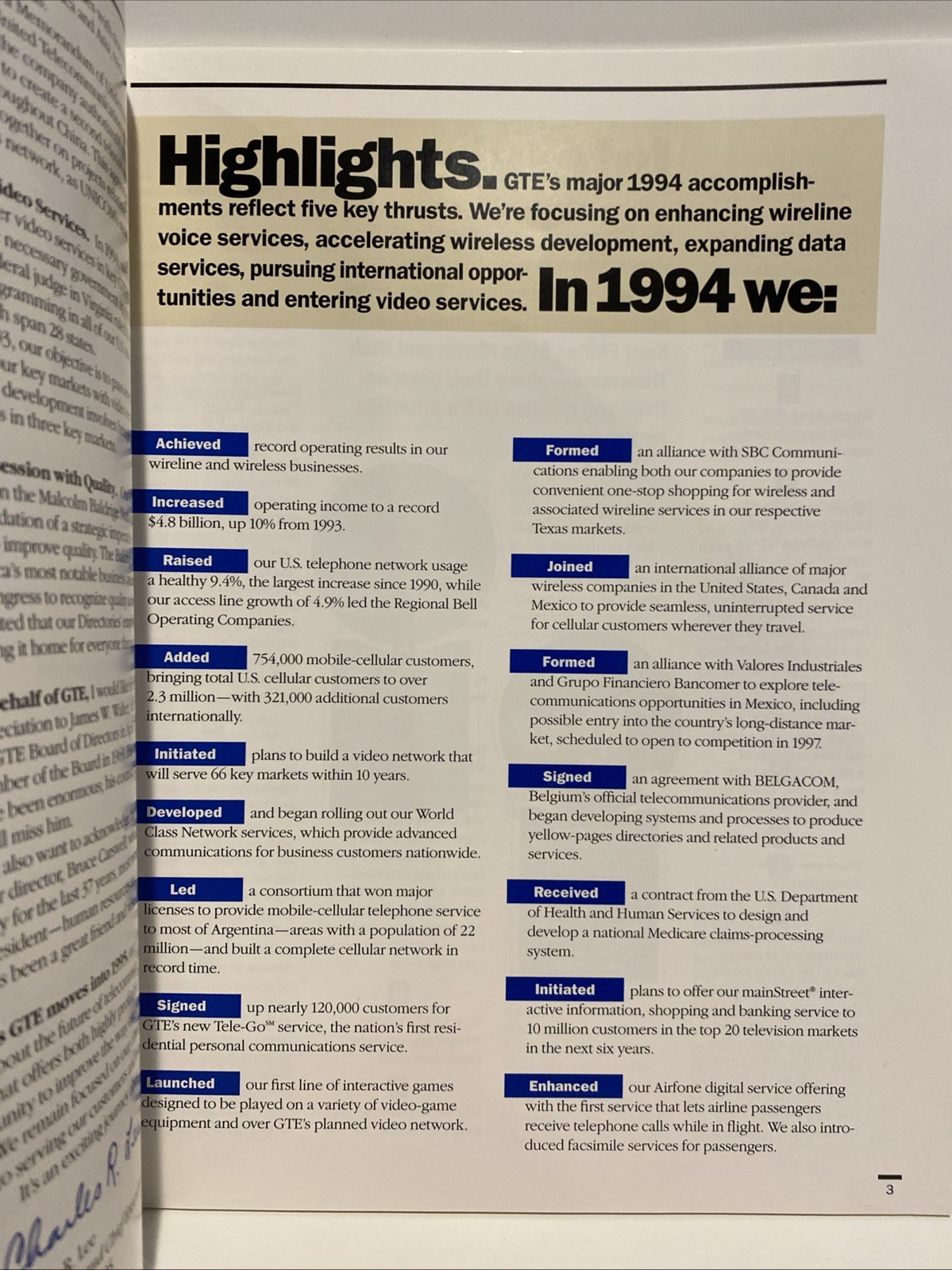 Vtg 1994 Annual Report GTE Corp Stamford, CT 49 pgs Full Color SEC From 10K