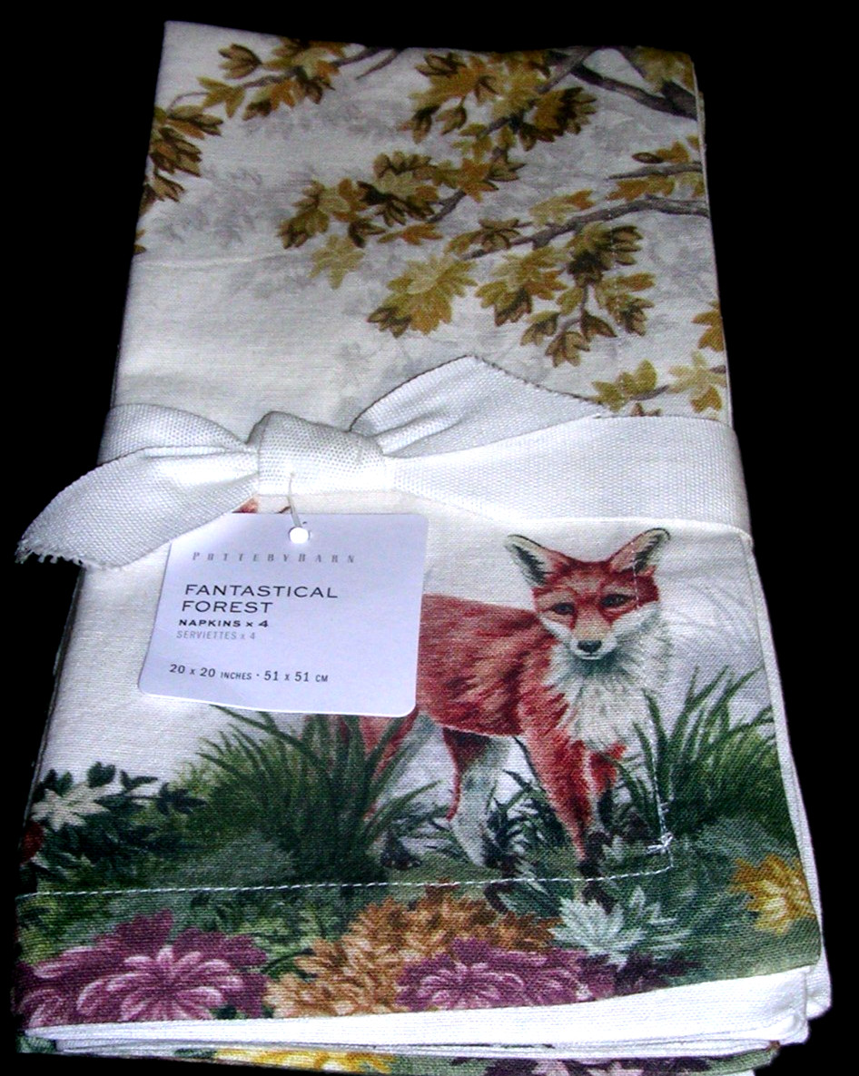 POTTERY BARN FANTASTICAL FOREST NAPKINS SET OF FOUR COTTON & LINEN NEW WITH TAGS