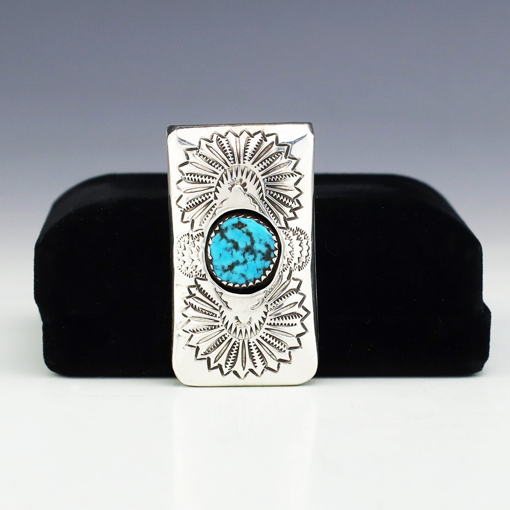NATIVE AMERICAN NAVAJO STERLING SILVER & TURQUOISE MONEY CLIP BY SHIRLEY SKEETS