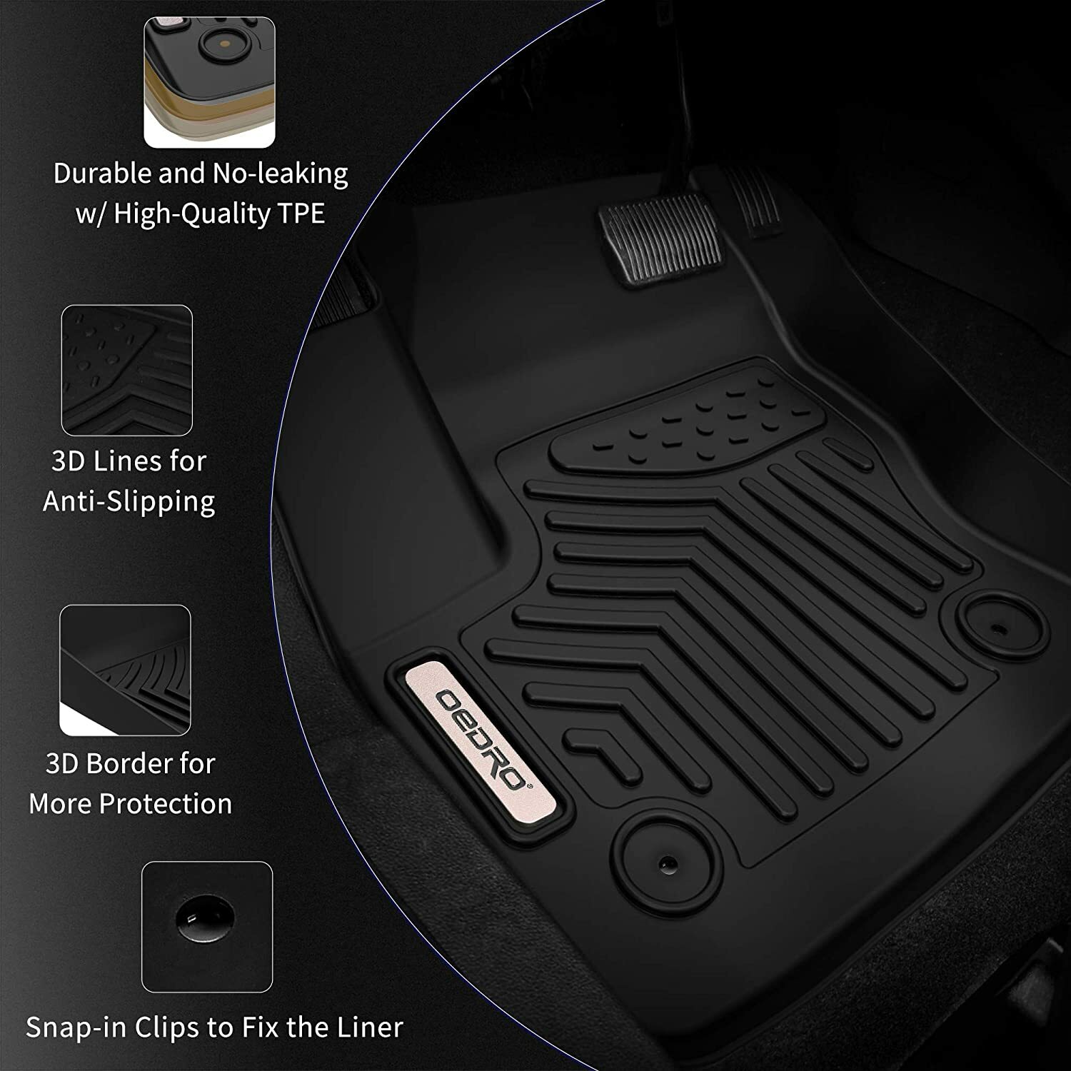 OEDRO Floor Mats for 2019-2024 Dodge Ram 1500 Crew Cab All Weather TPE Liners