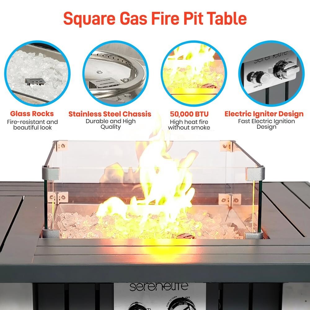 SereneLife Outdoor Gas Fire Pit Table- w/ Stainless Steel Lid and legs