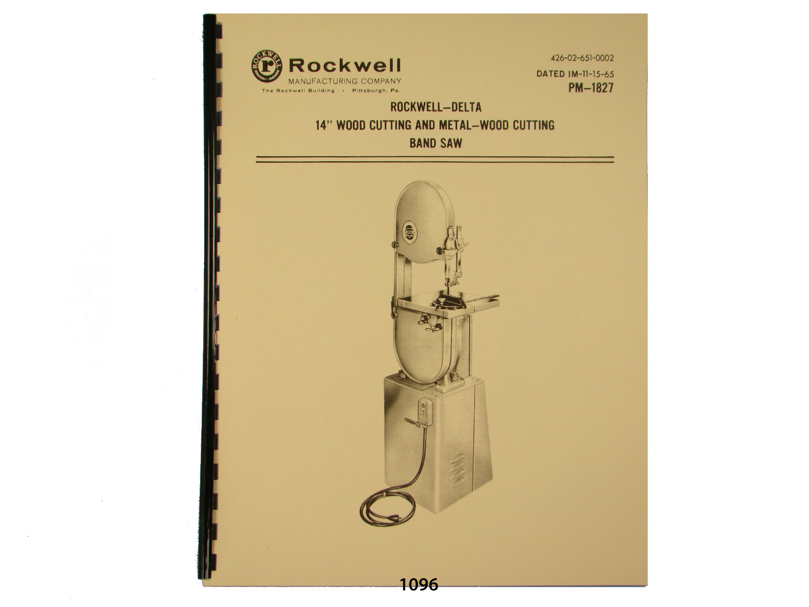Delta Rockwell 14" Band Saw Wood & Metal Operating &  Parts List  Manual *1096