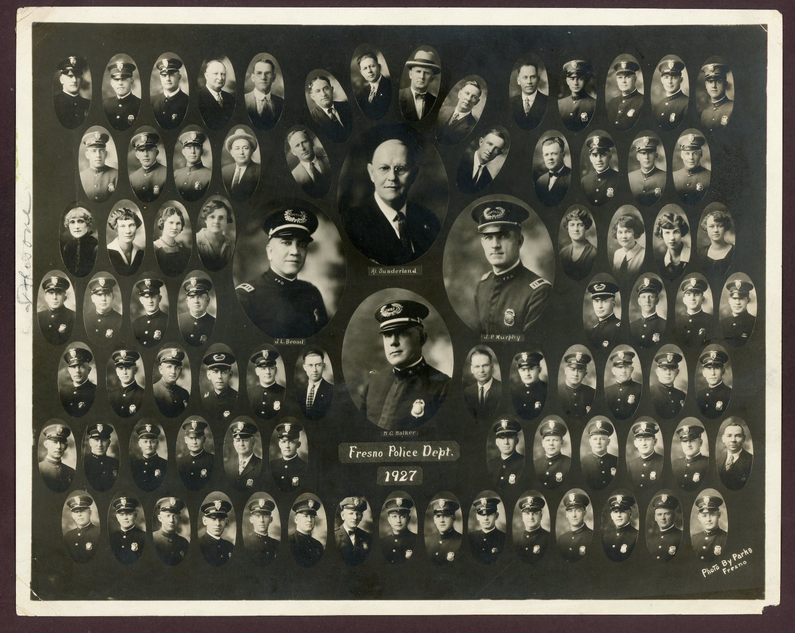 1927 FRESNO POLICE DEPT. Group, Real Photo, by Parks. Shows Women & Detectives