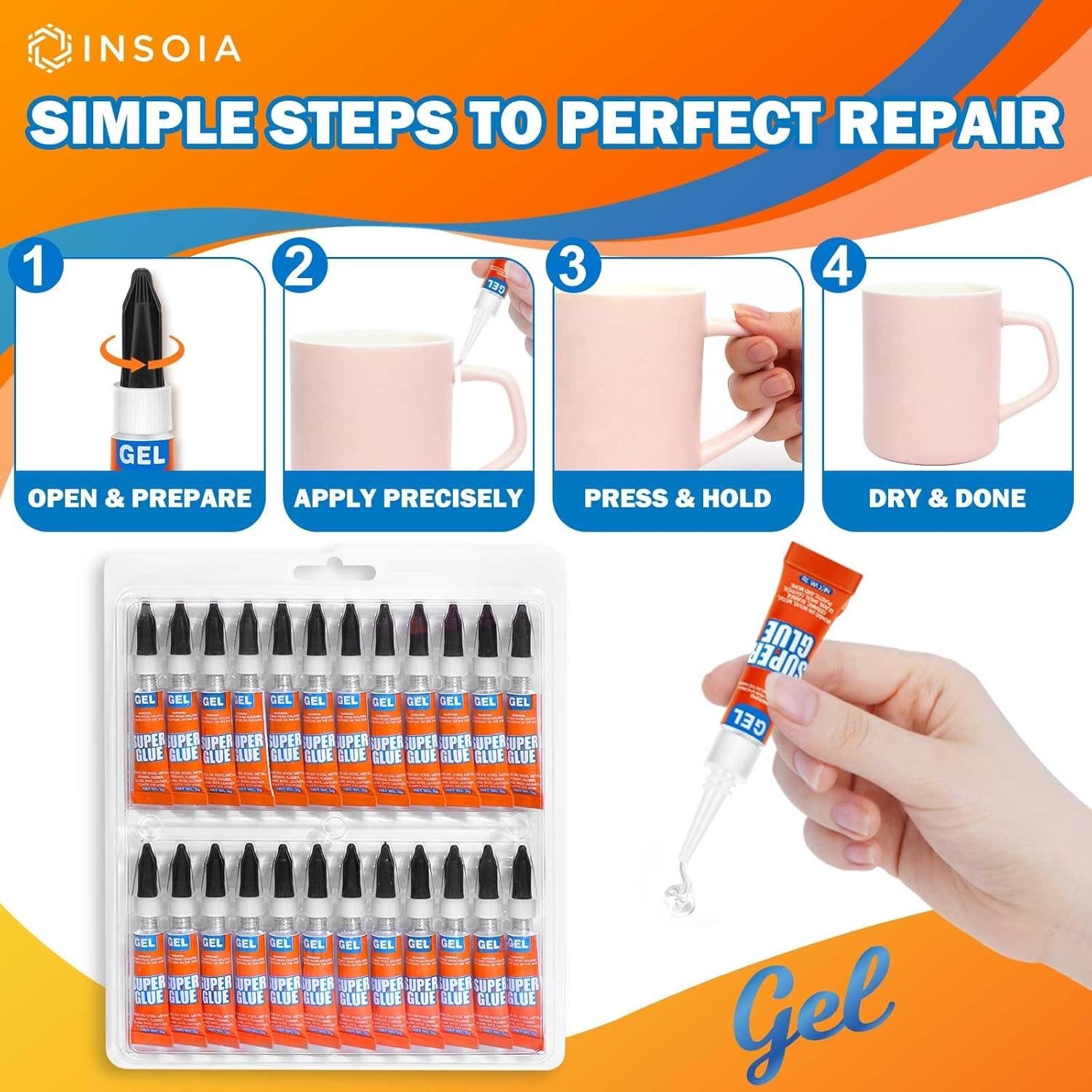 Super Glue Gel Clear Non-Drip, 24 X 3G All Purpose Strong Adhesive Ca Glue Quick