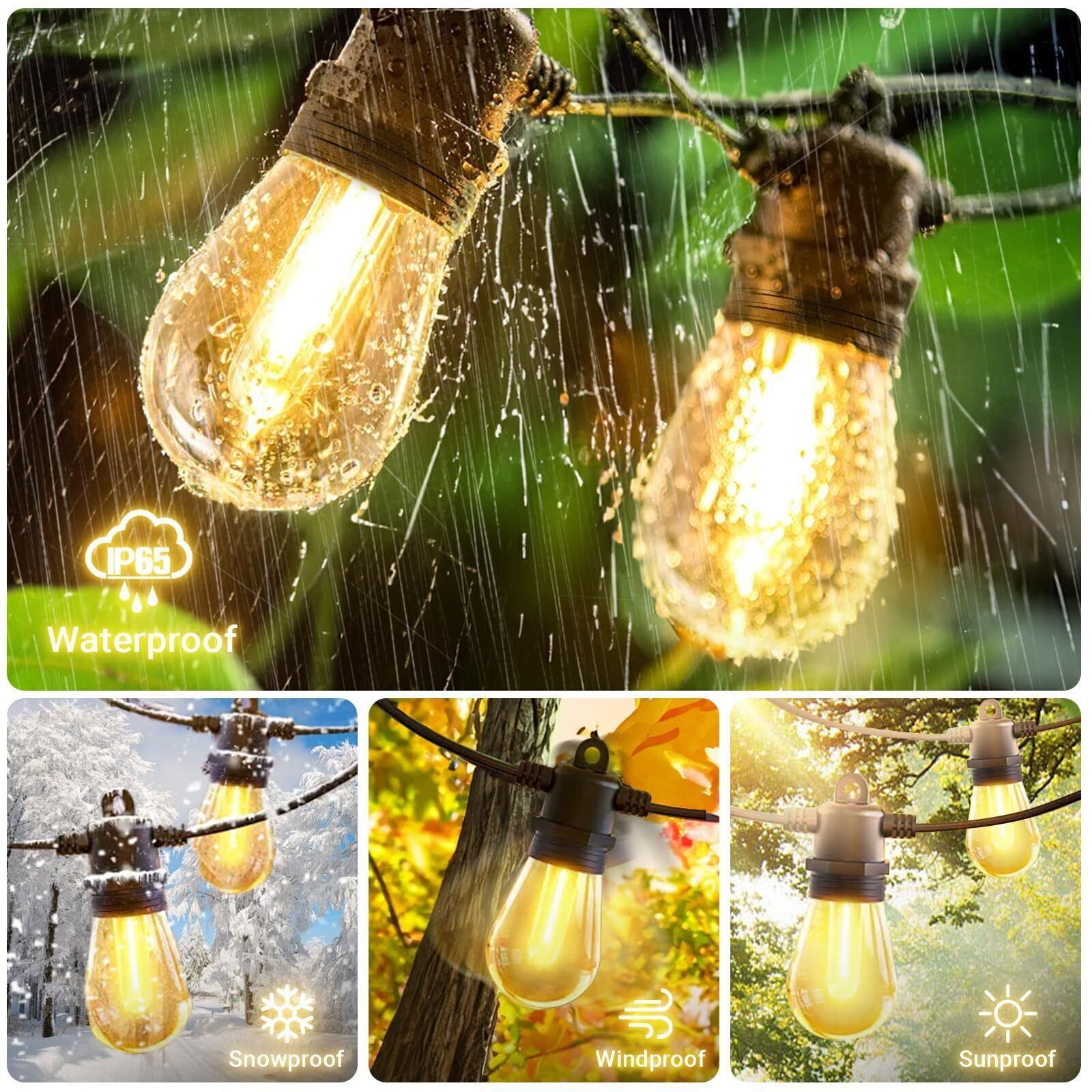 54ft 108ft String Lights S14 LED Shatterproof IP65 for Outdoor Garden Patio Yard