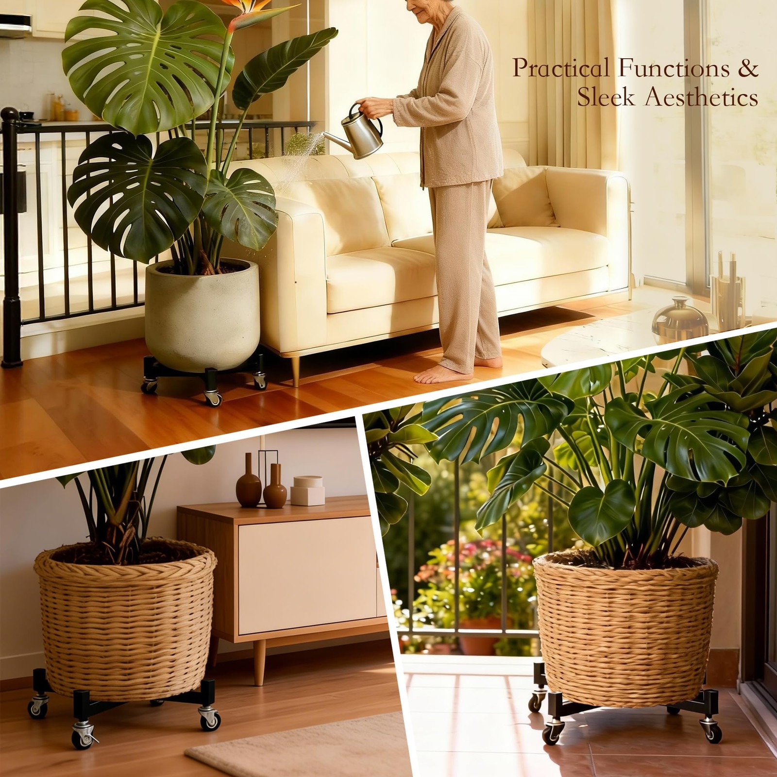 2 Pack 14" Plant Caddy with Wheels, Heavy Duty Metal Rolling Plant Dolly, Pla...