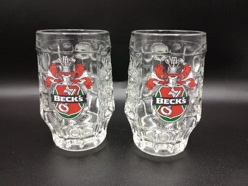 Vtg 2 Becks Dimpled Beer Mug Product Of Germany 0.25 L Made In Italy 4.5" Tall