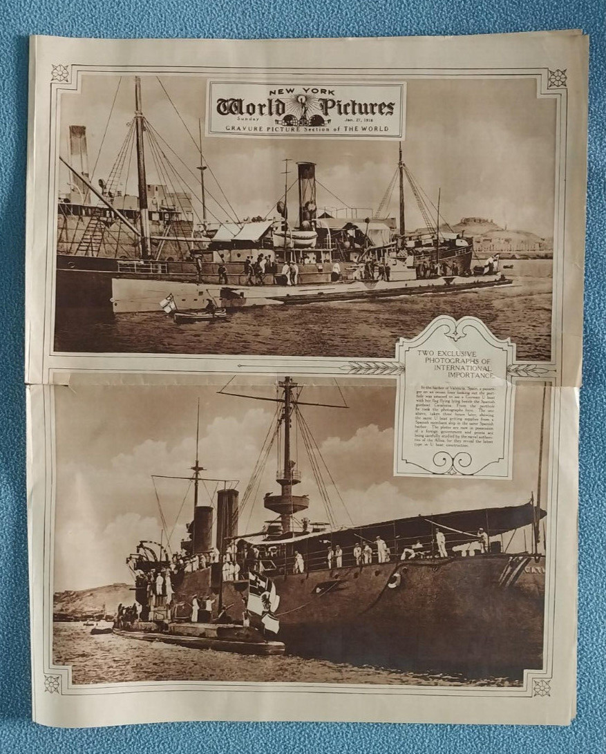 1/27/1918 NEW YORK WORLD PICTURE SECTION WW1 German Uboat & "Catalonia" of Spain