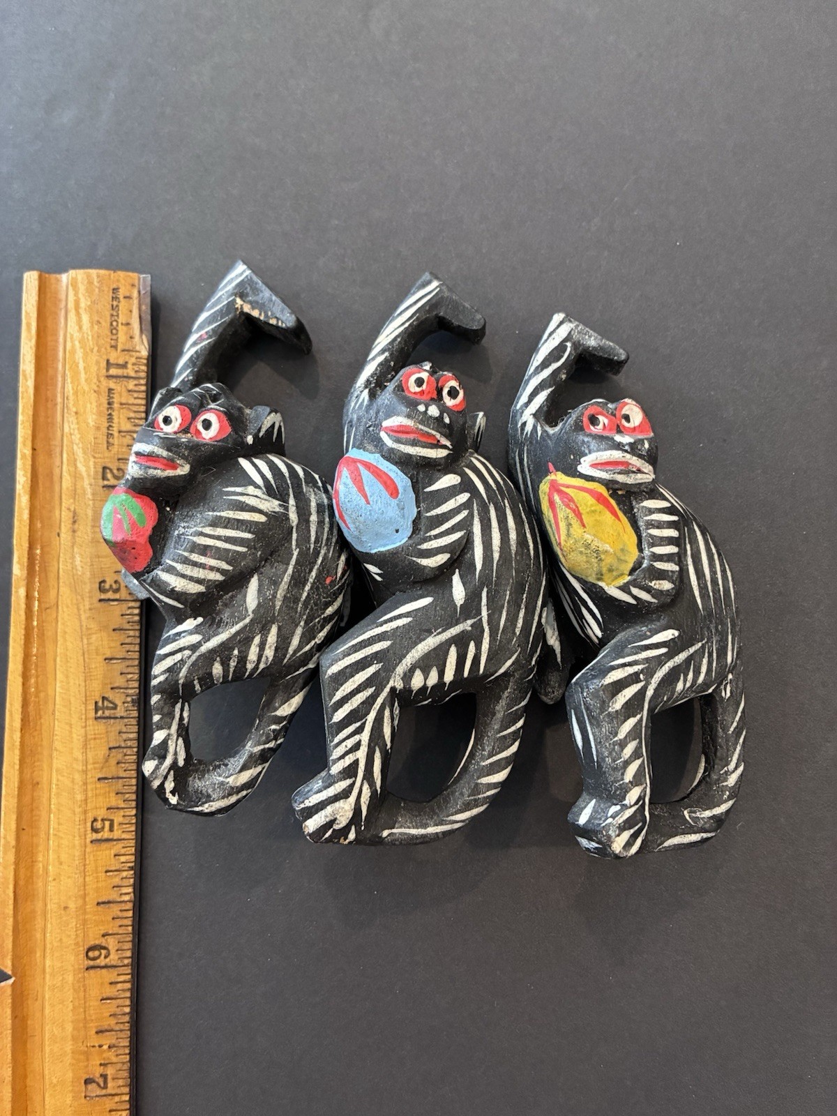 Vintage Hand Painted Wood Carved Hanging Monkeys Folk Art