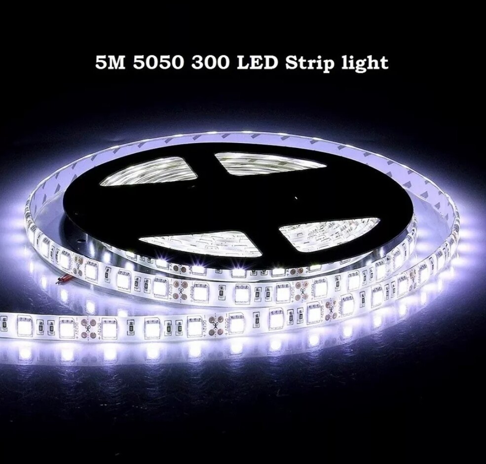 12V 16ft SMD 5050 Super Bright Cool White 300 LED Flexible Light Strip 6000K