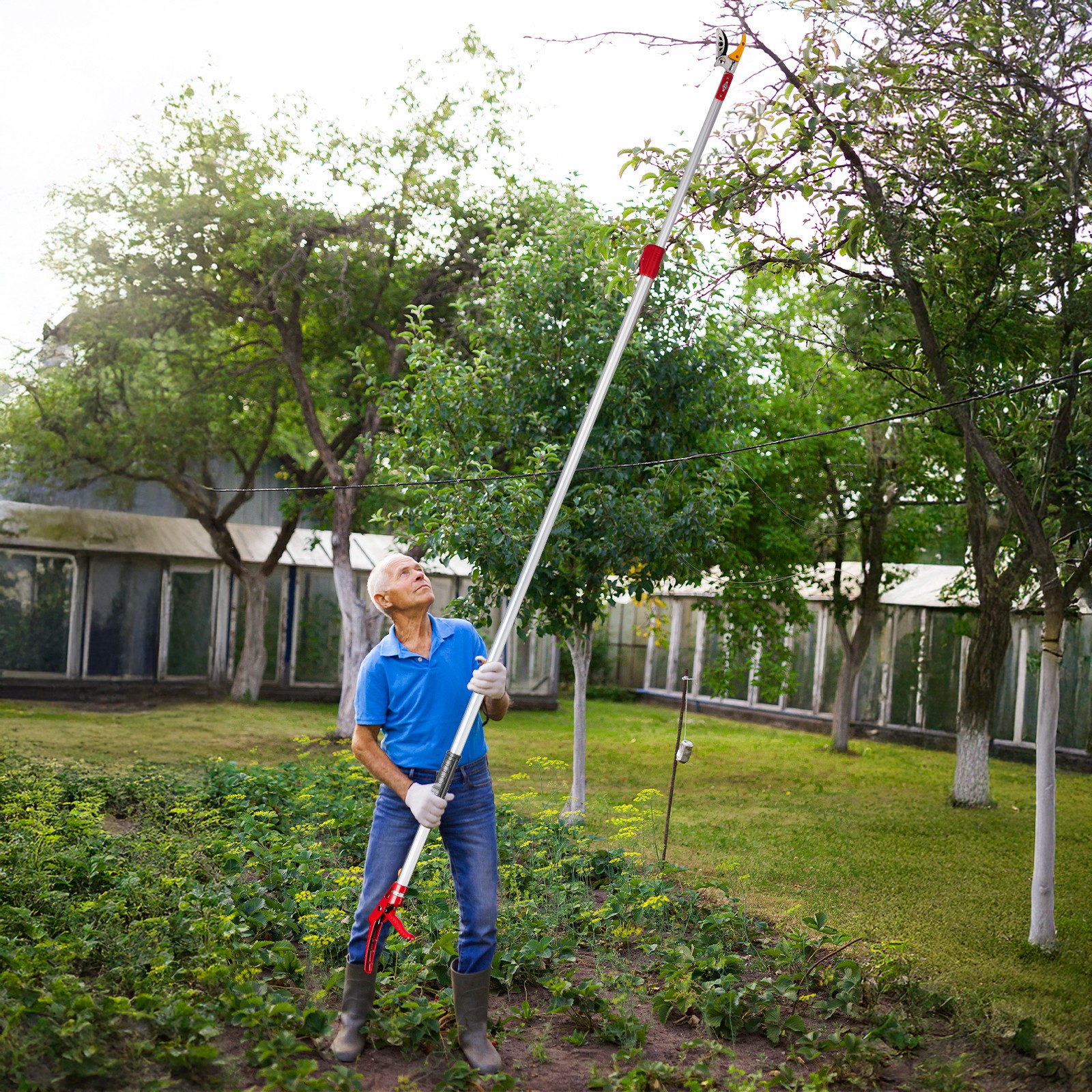 4.27-7.55 FT Cut & Hold Telescopic Pole Pruner, Fruit Picker Tree Branch Cutter