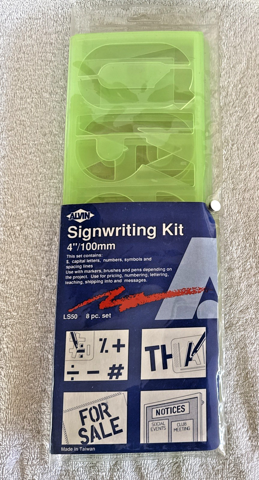 Vintage Alvin Signwriting Kit 4'' Capital Letters, Numbers & Symbols 8 Pieces