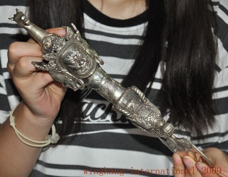 old Tibet Tibetan silver Hayageriva Axe Dorje Phurpa Pestle Vajra Exorcism FaQi
