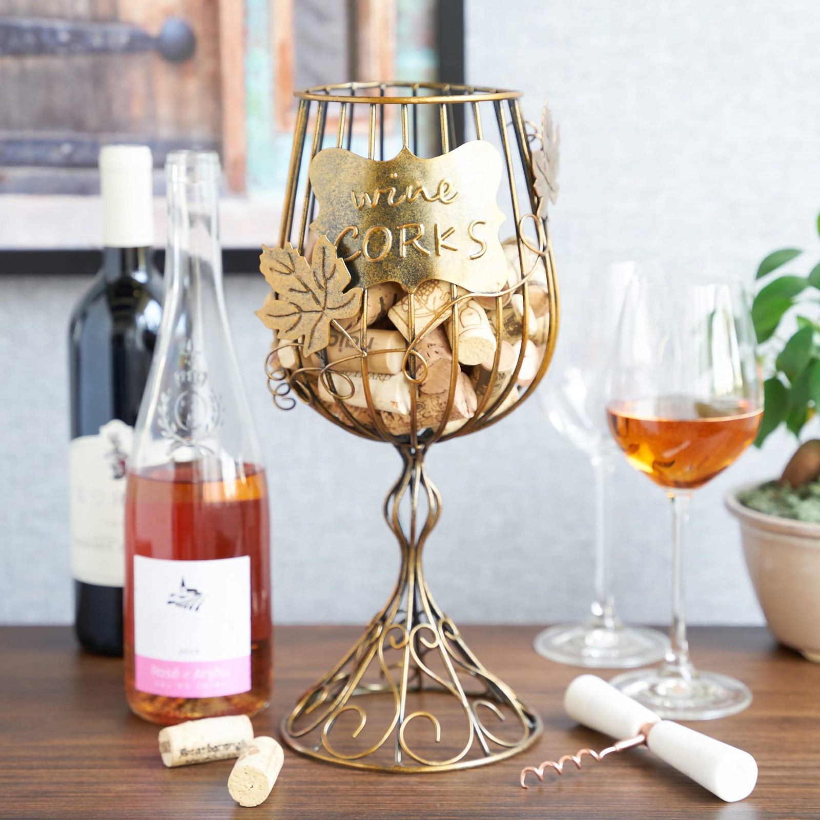 True Wine Glass Cork Holder, Decorative 13.75" H x 6" W,