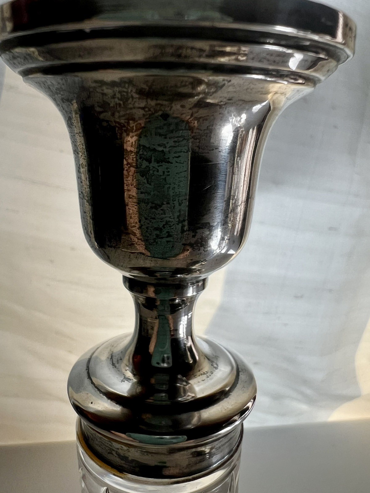 Antique Rare Hallmarked Sterling Silver Cement Filled Candlesticks Cut Glass