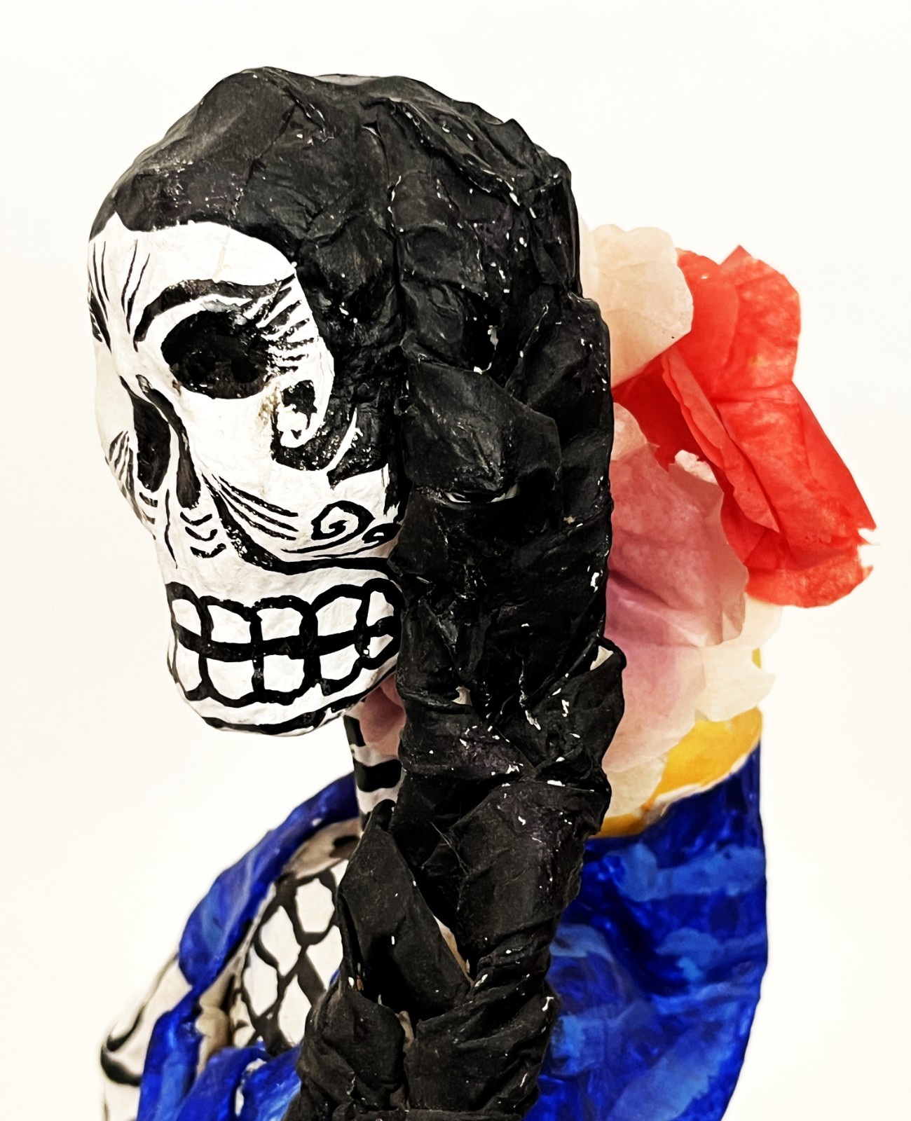 2 1970s SIGNED LINARES MEXICAN CARTONERIA PAPER MACHE SKELETON CATRINA SCULPTURE