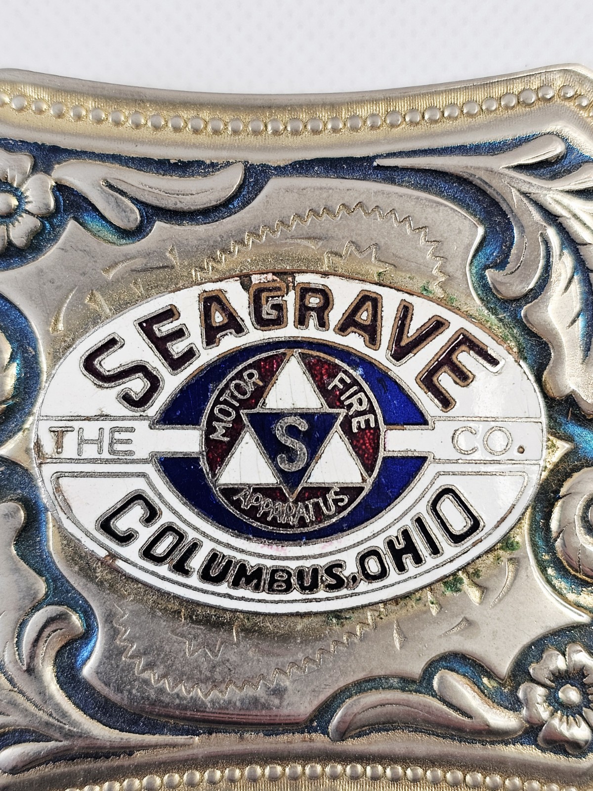 Seagrave Co Columbus Ohio Belt Buckle Motor Fire Apparatus Southwestern Floral