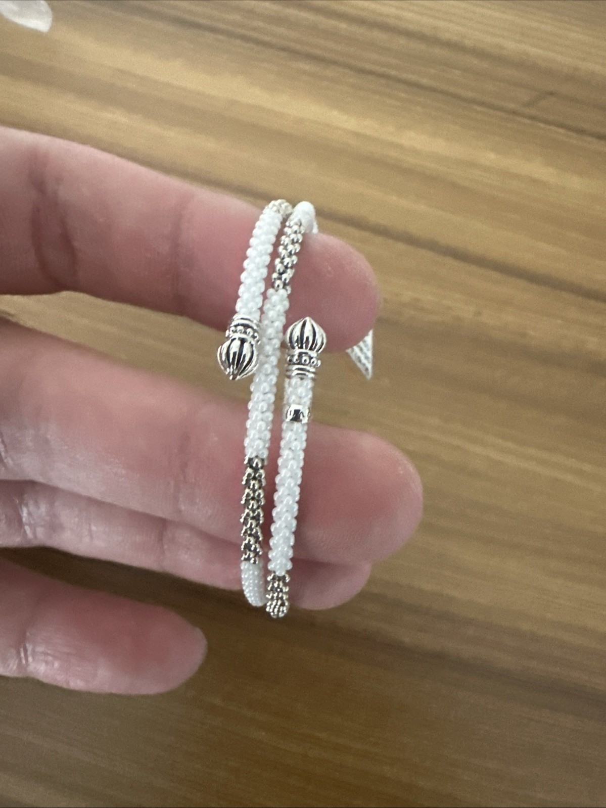LAGOS Caviar Sterling Silver White Ceramic Beaded Coil Bracelet $750 Medium