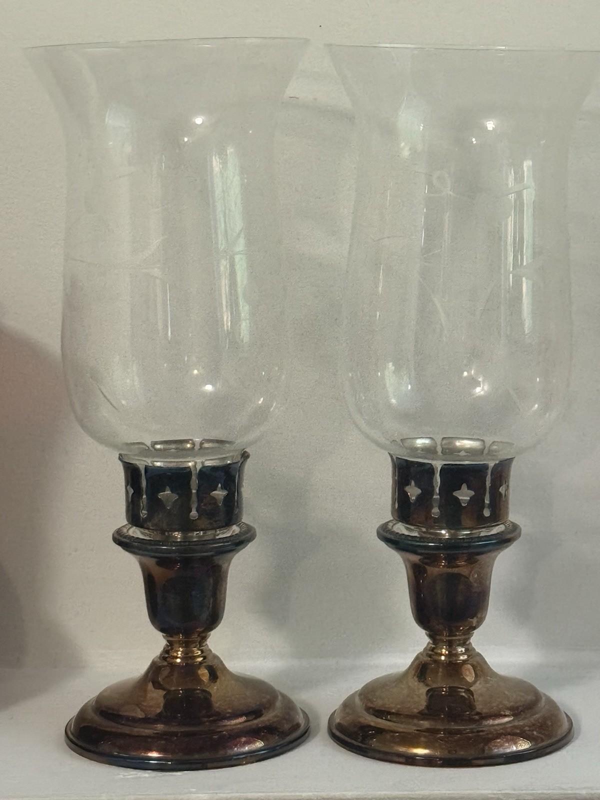 Fisher Silversmith Sterling Silver Candle Holders Hurricane Lamps W/ Grapes Set