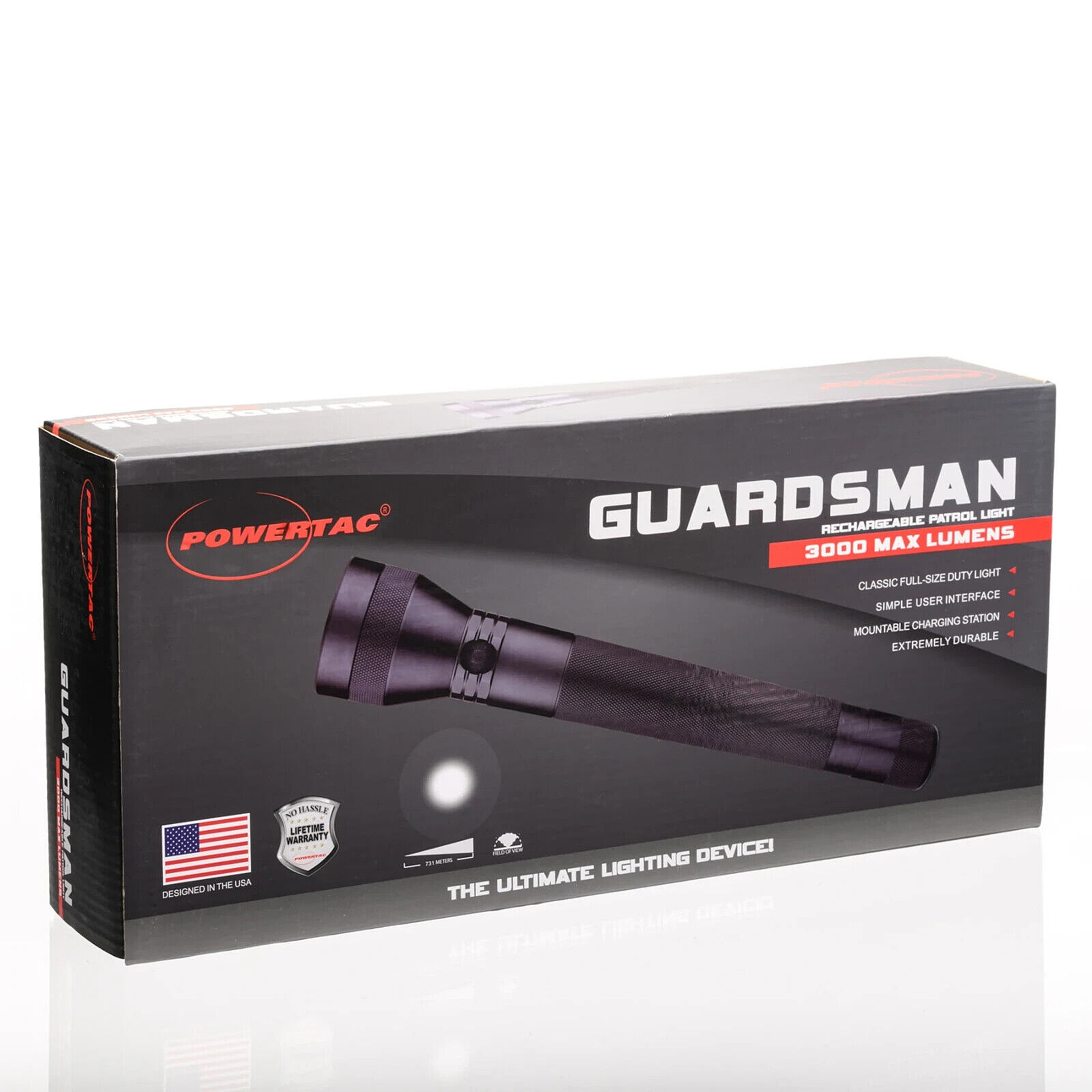 PowerTac Guardsman Rechargeable Patrol Light 3000 Max Lumens