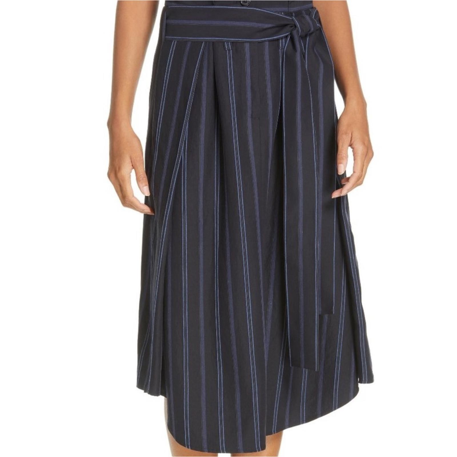 Vince Dobby Stripe Belted Midi Skirt in Indigo Size 2