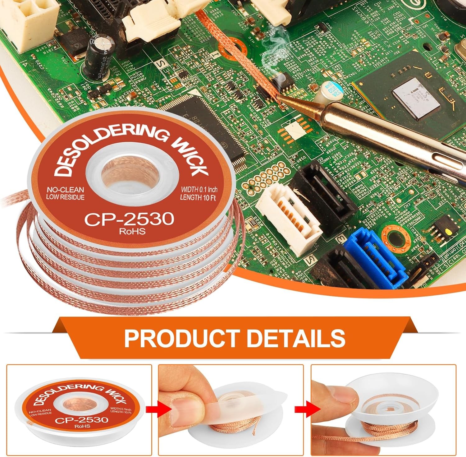 3 Pcs Premium Desoldering Wick Set, 10FT No Clean Low Residue Solder Wick...