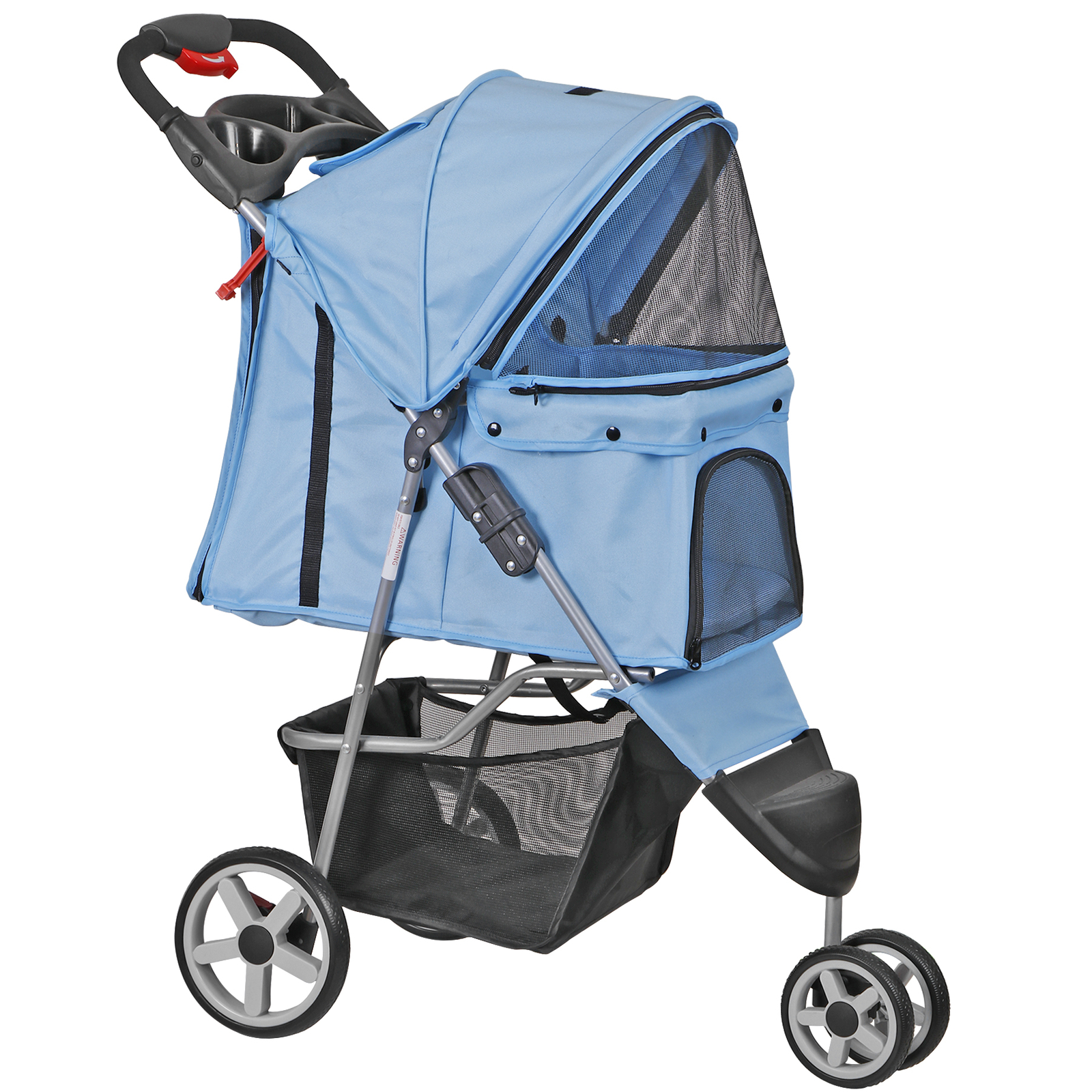 Foldable Pet Stroller for Cats and Dogs 3 Wheels Carrier Cart w/Cup Holder Blue